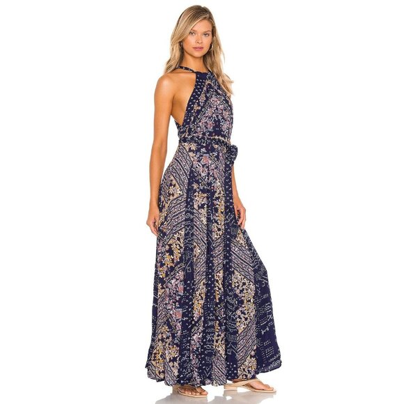 Free People Summer Soiree Navy Printed Halter Jumpsuit - Picture 3 of 8